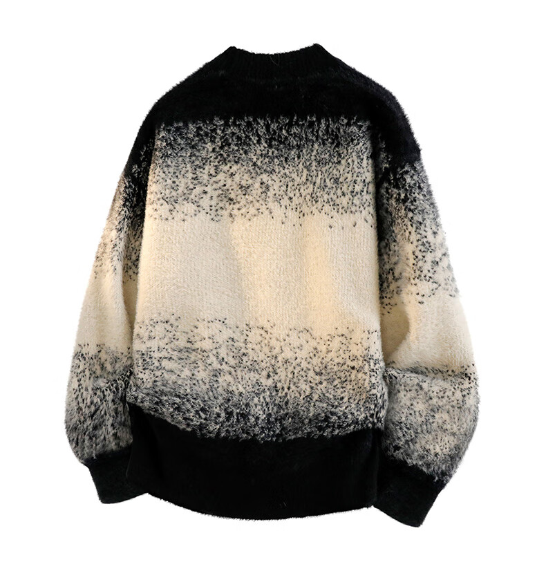 Dingfengbaoluo American Style Tie-Dye Knit Sweater Men Autumn Gradient Lazy Loose Casual Long Sleeve Top XRN10 Black 3XL 4