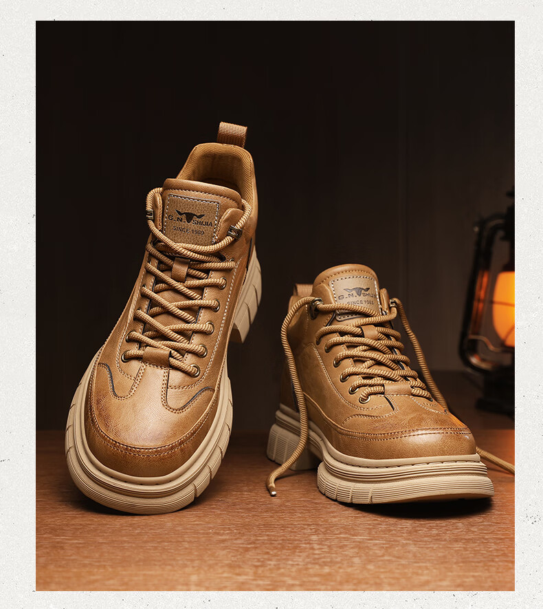 Bull Family Men's Boots Autumn Winter New Thick Sole High Top Work Boots Outdoor Wear-Resistant Vintage Martin Boots 15