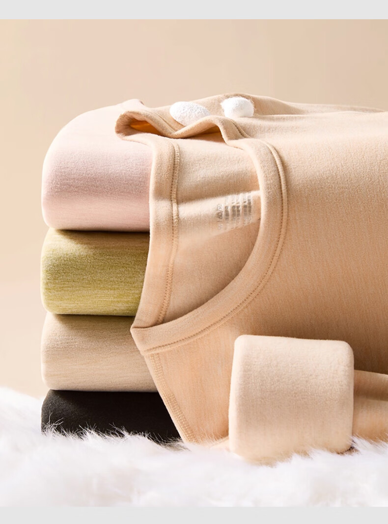 Bejirog Women's Thermal Underwear Set Autumn Winter Cashmere Mulberry Silk Long Johns Crew Neck Cold Resistant Base Layer Top and Bottom 3