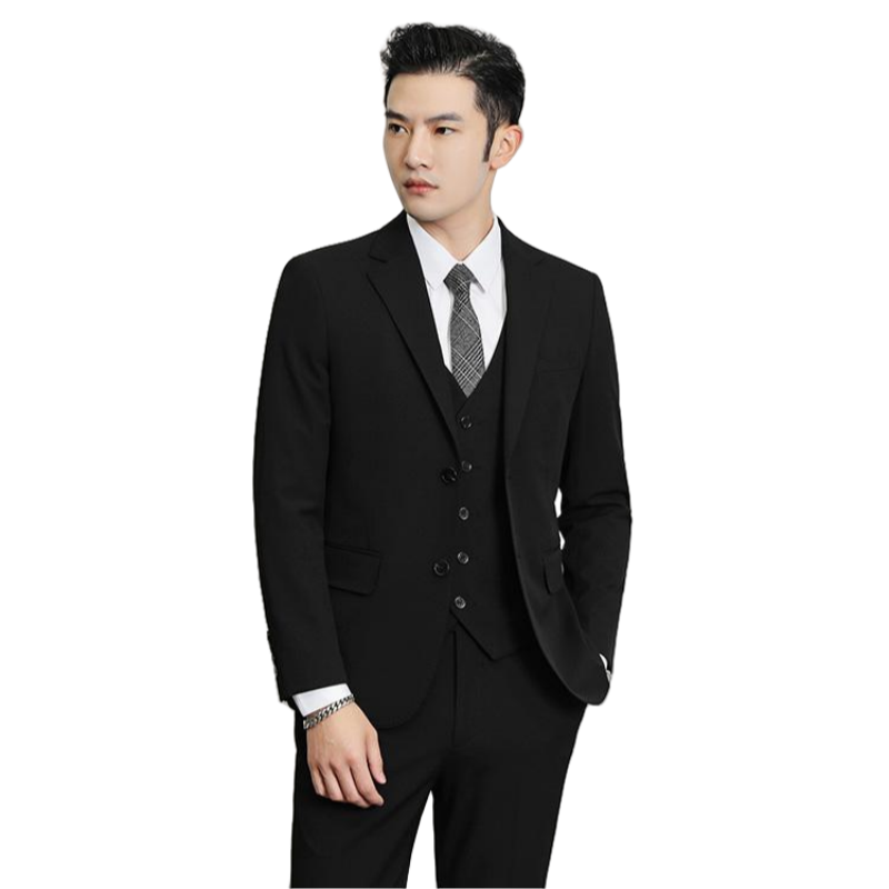 Ayoupang Men's Suit Set, Business Formal Wear, Groom's Wedding Suit, Professional Commute Two-Piece Outfit, Black, 2XL
