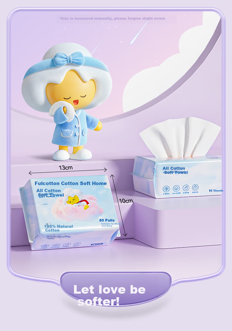 FulCotton Baby Soft Cotton Wipes, 100% Pure Cotton, for Both Dry And Wet Use, Thickened Face Towels, 80 Sheets * 1 Pack 6