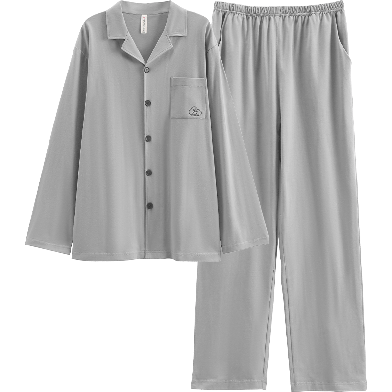Fenteng Couples Pajamas Women's New Pure Cotton Spring and Autumn Long Sleeve Lapel Cardigan Simple Plus Size Youth Men's Homewear Set