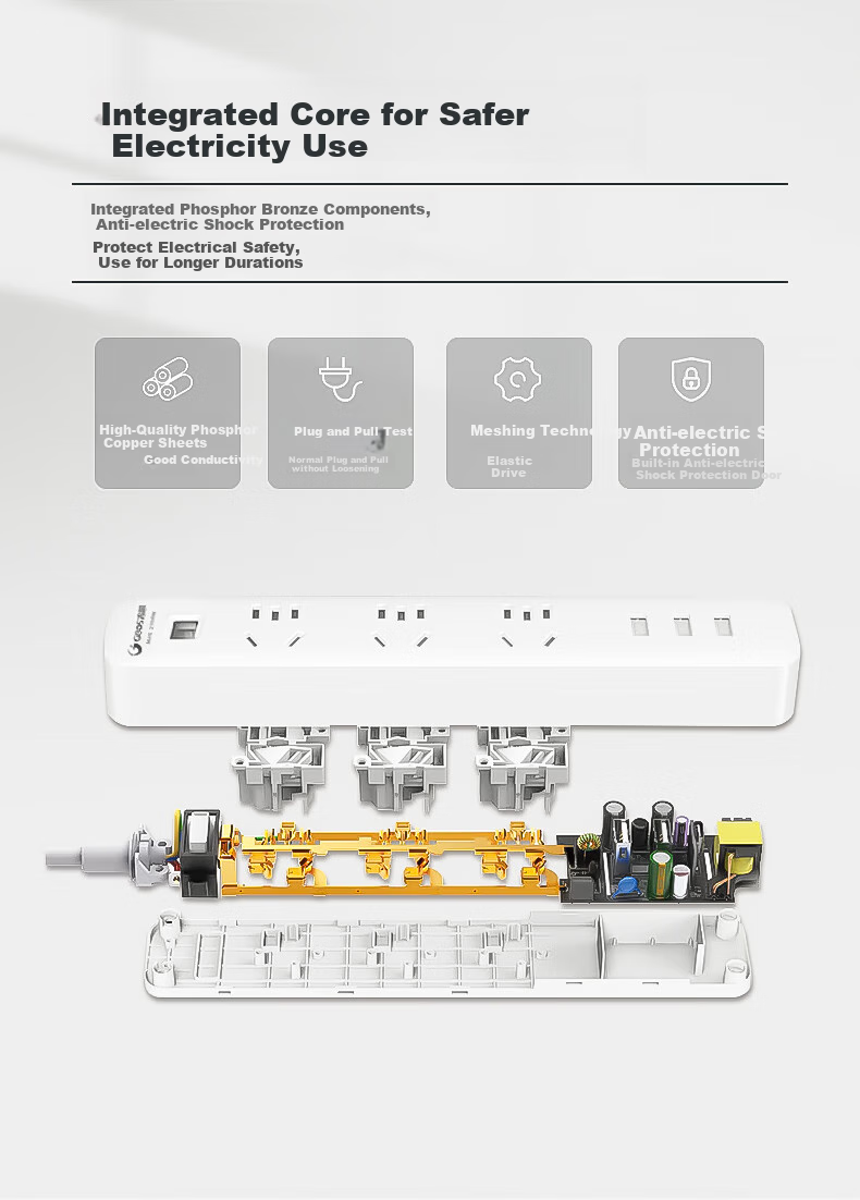 JS JISHUN American Standard Conversion Plug, US And Canadian Power Strip Converter, Power Outlet USB Extension Cord, American to Chinese Philippines Brazil Thailand Travel Adapter, 1.5 Meters 5
