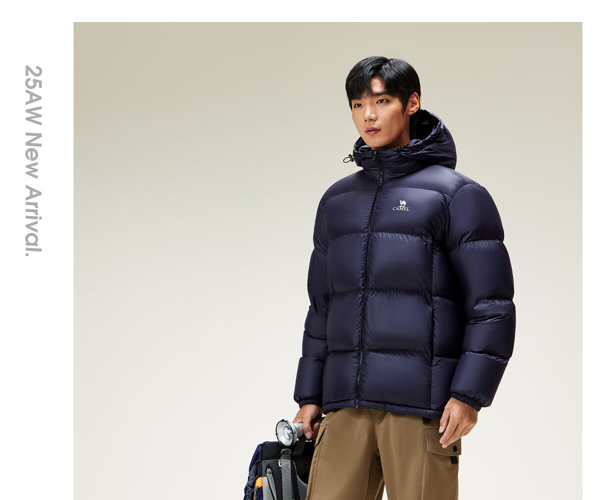 Camel Men's Down Jacket Thickened Winter Hooded Anti-Static Warm Couple Puffer Coat M33CR07131B 6