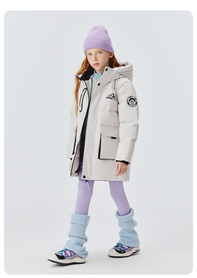 SNOWFLYING Kids Down Jacket Unisex Winter New Mid-Length Thickened Warm Large Children Down Coat Black 130 12