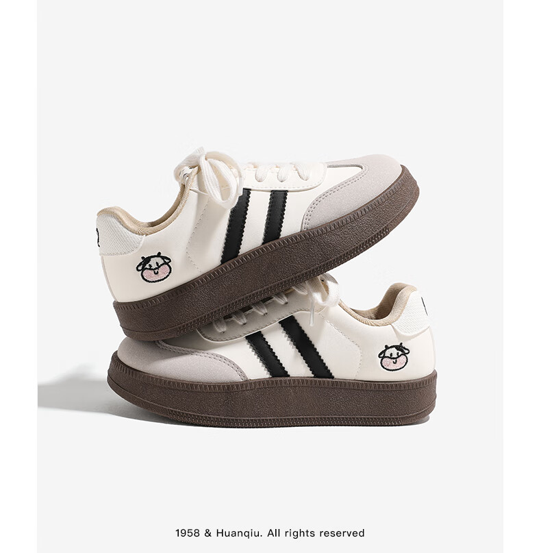 Global Korean Style Cow Print Sneakers Women 2026 Spring New Versatile Sports Casual Embroidered Trainer Shoes Beige Size 40 7