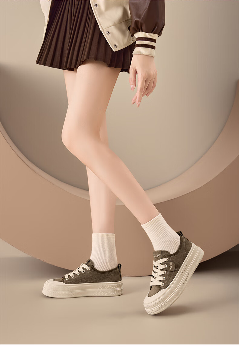 St&Sat Women's Platform Sneakers 2025 New Autumn Winter Height Increasing Casual Retro Slip-On Soft Sole Canvas Shoes 4