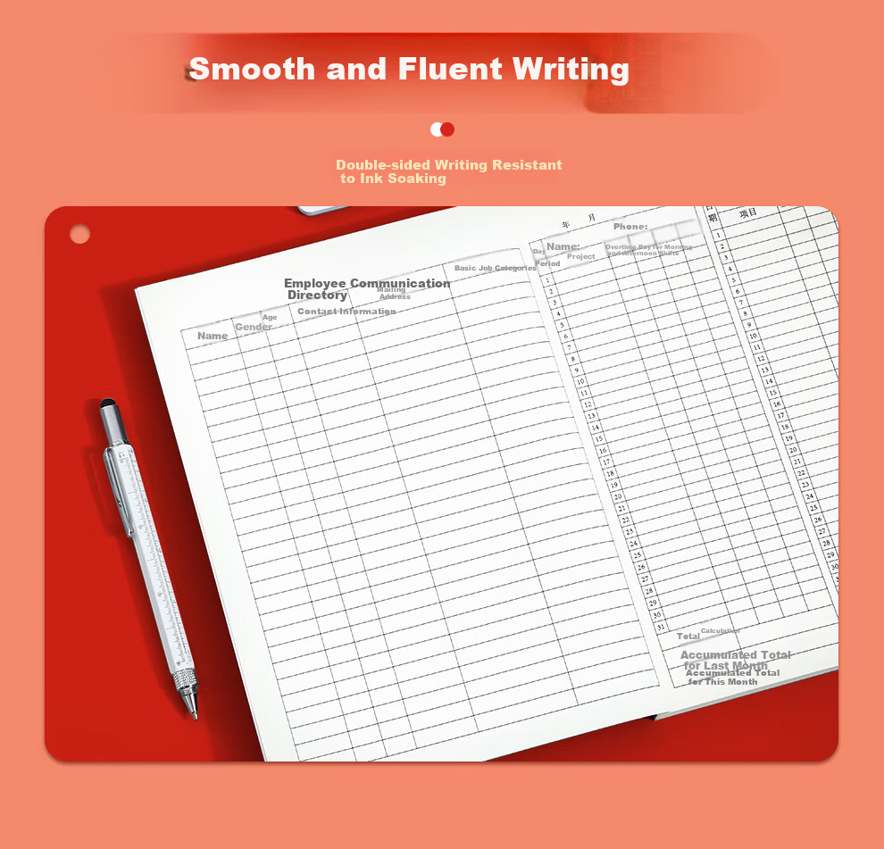 Longe Employee Time Record Book, 31 Days 2026 New Model, Worker Record Form B5 Large Size, Personal Construction Site Registration Book with Date, Large Grid, Customizable 4