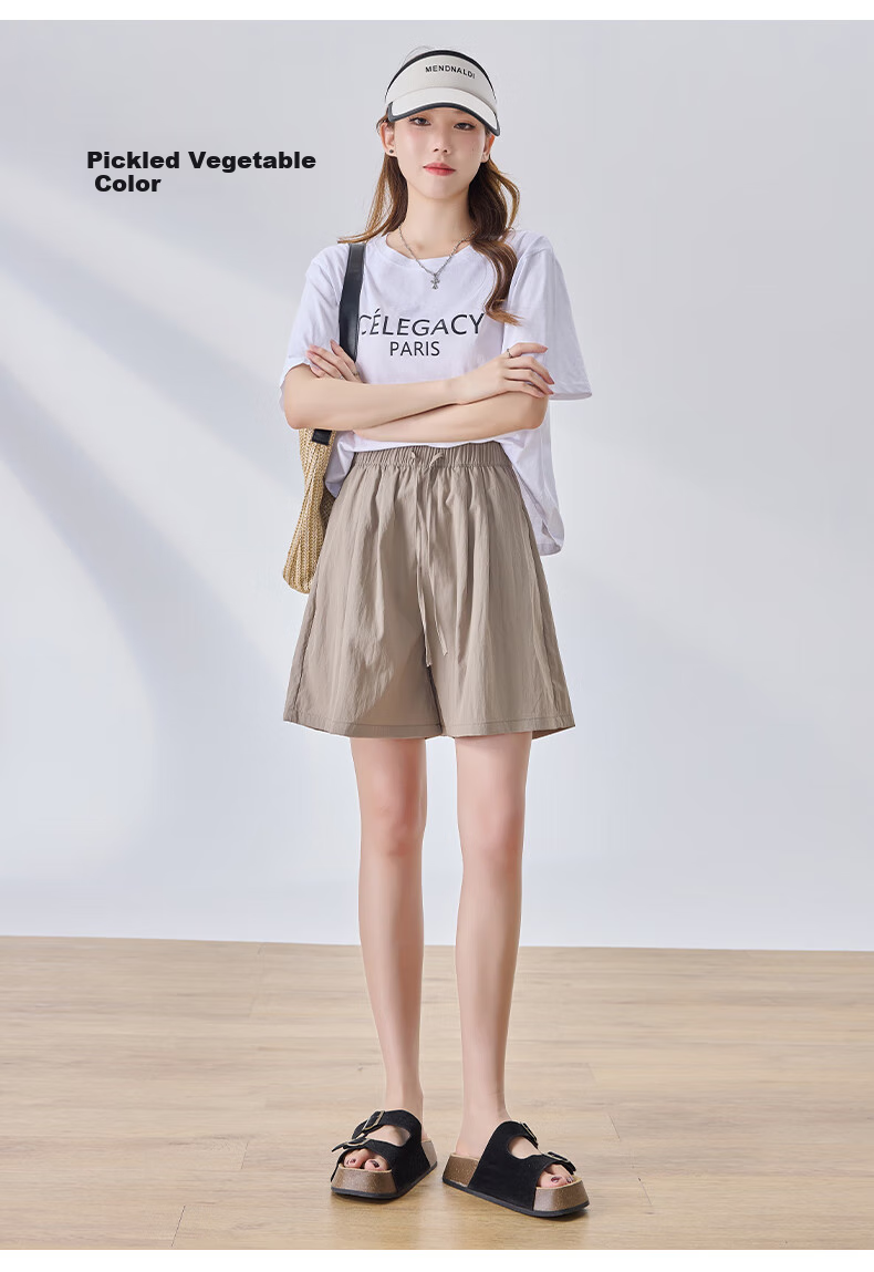 LangSha Ice Silk Shorts for Women, Summer Loose-Fitting Textured Casual Shorts, High-Waisted Wide-Leg Knee-Length Shorts 19