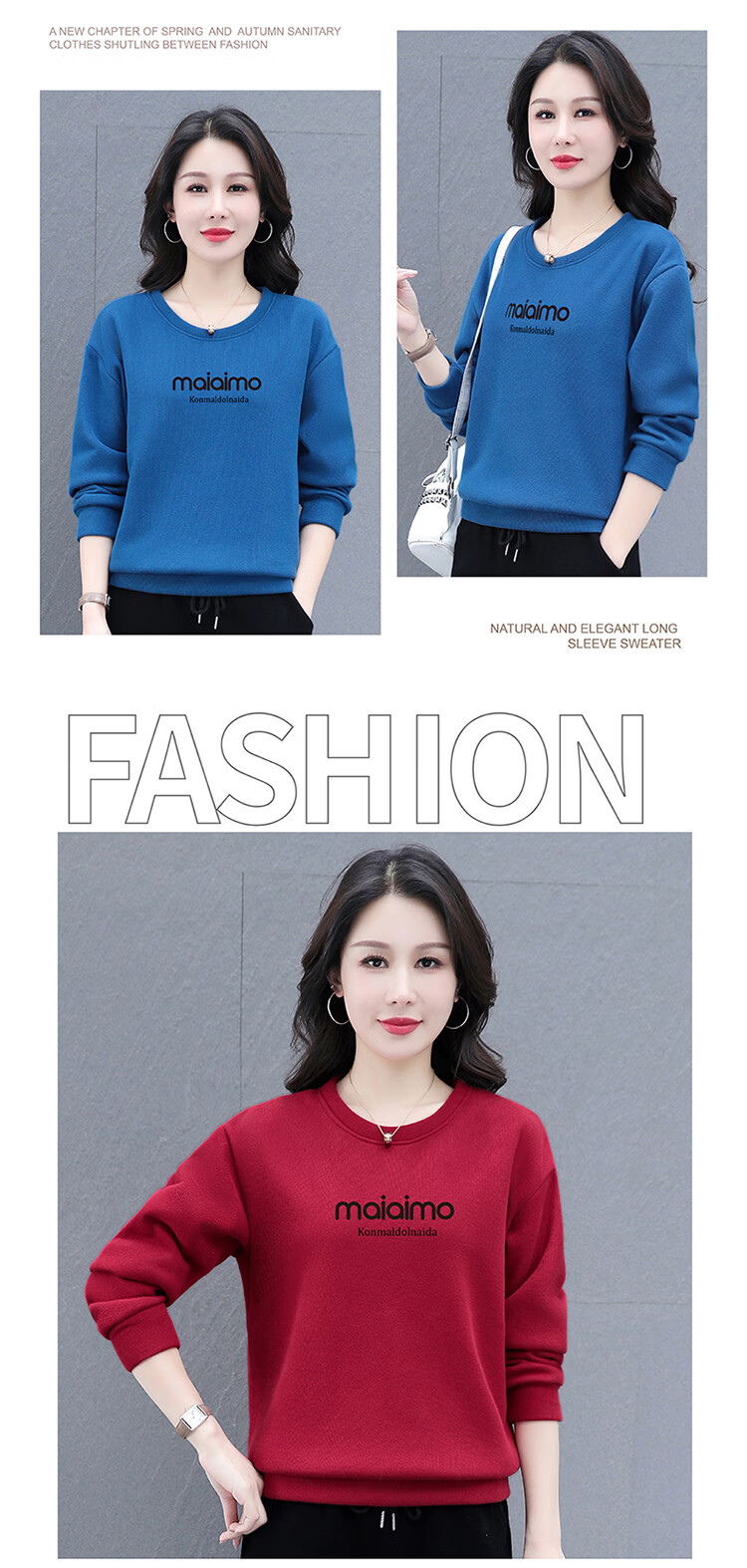 Woodpecker Women's Long Sleeve T-Shirt Autumn New Mid-Age Slim Fit Fashionable Base Sweatshirt Wine Red 4XL 7