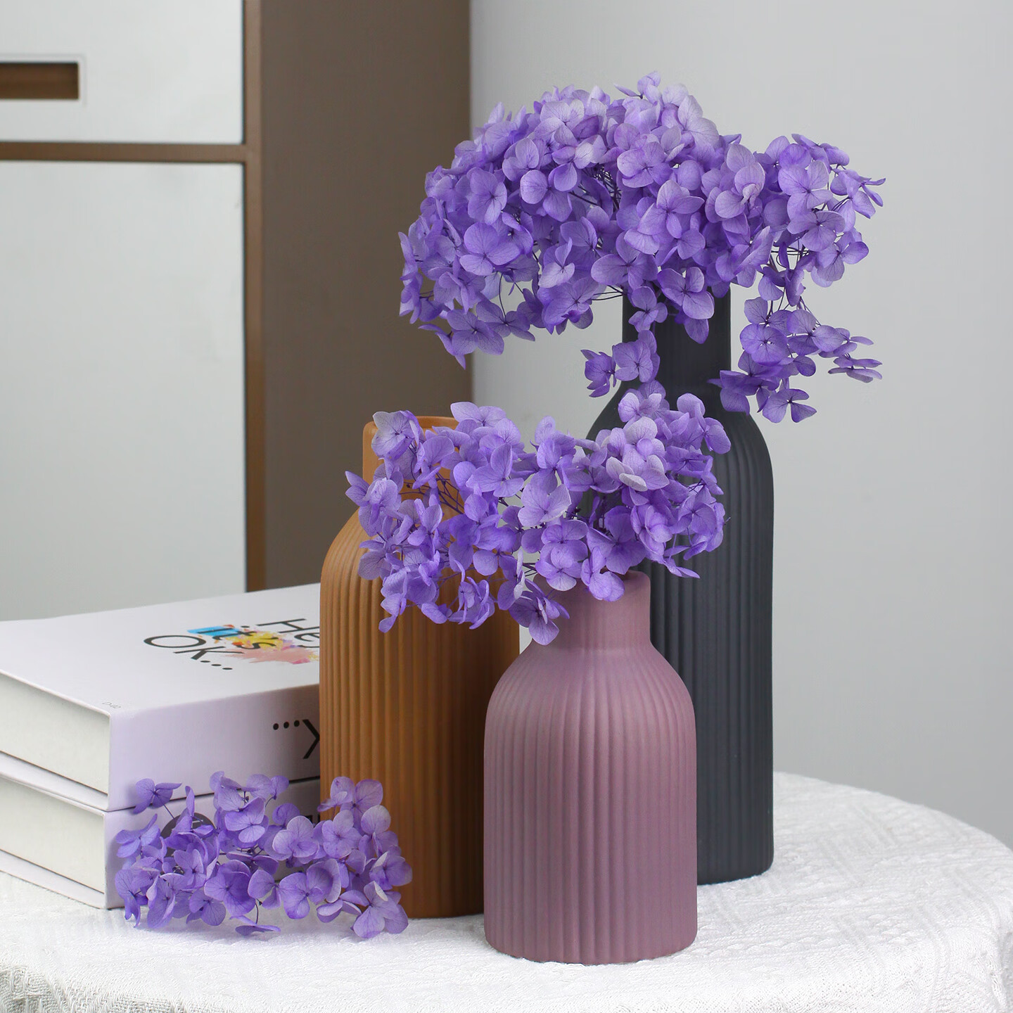 Qiju Yaji Ceramic Vase Nordic Morandi Color Luxury Light Decoration Fresh Flower Water Table Arrangement 3-Piece Set 20229 1