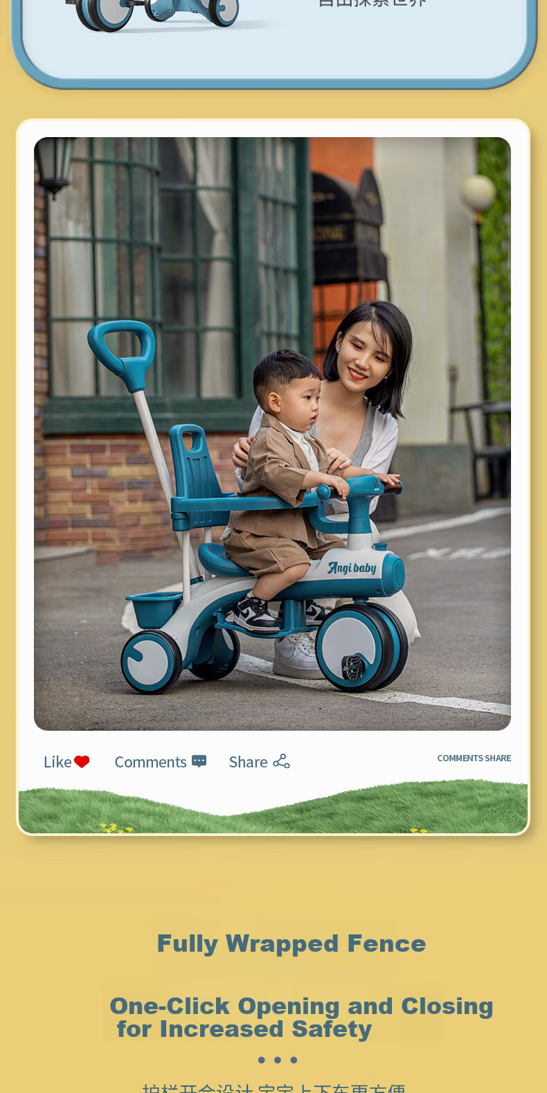 ANGI BABY Children's Tricycle Balance Bike for Ages 1-6, Stroller Essential, Multifunctional Lightweight Pushchair, Baby Gift 8