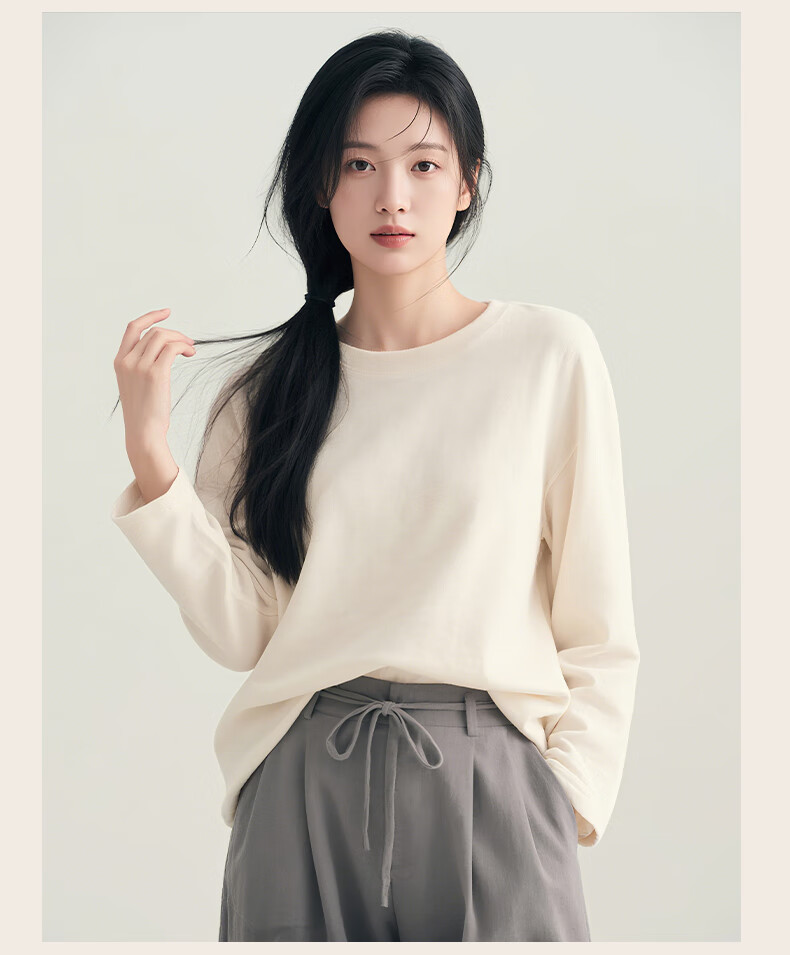 Baleno Women's 2026 New Spring Pure Cotton Long Sleeve Slimming Loose Casual Basic Top 4
