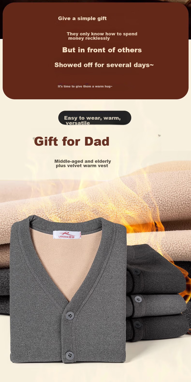 LangSha Middle-Aged And Elderly Thermal Vest for Men, Winter Fleece-Lined Thickened Warm Underwear, Elderly Sleeveless Jacket, Sheepskin Vest 1