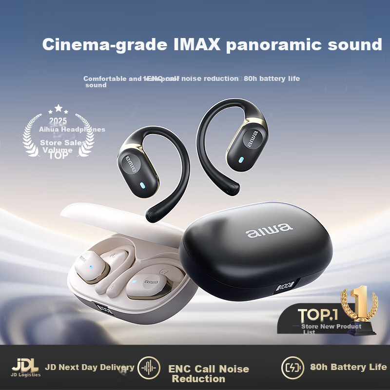 Aiwa AW22 [Berlin Sound] Bluetooth Headphones, Over-Ear Bone Conduction Concept, Open Design, Non-In for Sports And Running, Compatible with Huawei And Sony True Wireless White