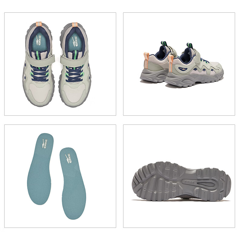 ERKE Children's Shoes Boys' Sports Shoes for Older Kids Velcro Casual Shoes Universe Blue/Micro-Crystal White/Force Blue Size 35 34