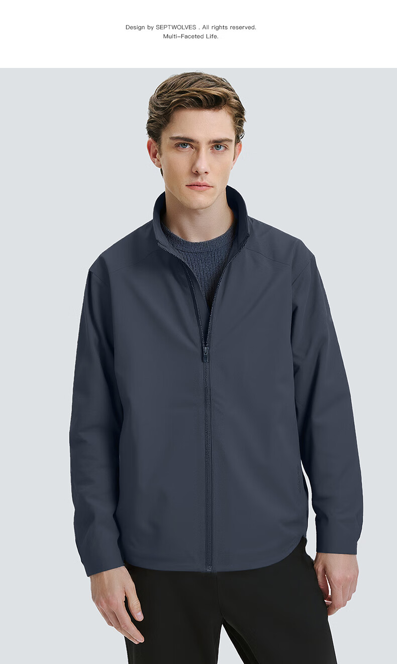 Seven Wolves [Three-proof Thin Fleece] Men's Jacket Spring Autumn Windproof Stand Collar Casual Men's Outerwear Black 4XL (190) 6