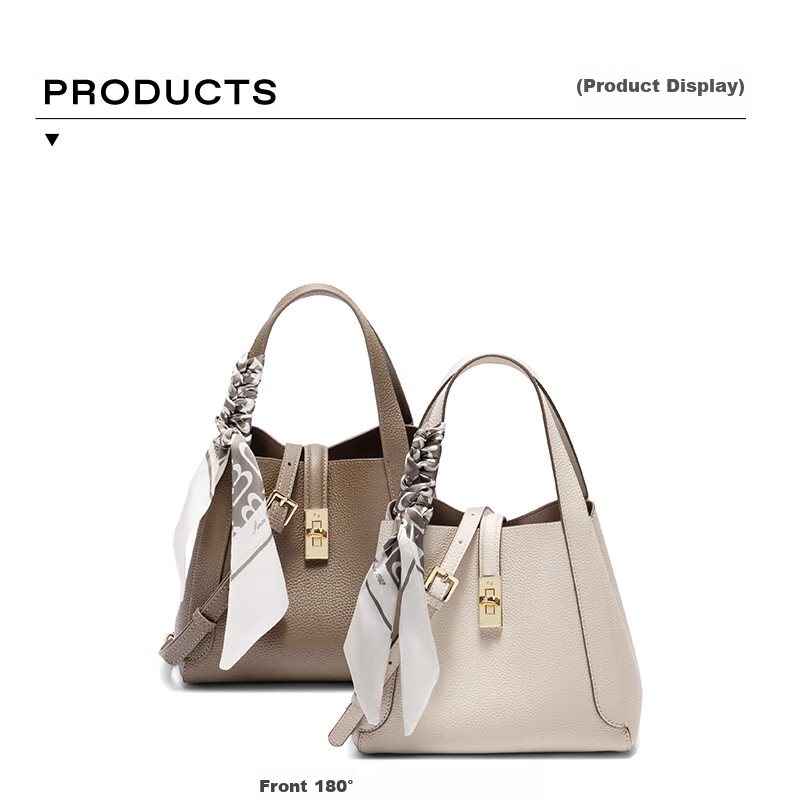 Belle Mother's Day Gift, Women's Handbag, High-Quality Genuine Leather Basket, Gift Satin Scarf Tote Bag BL828BX5 White 13