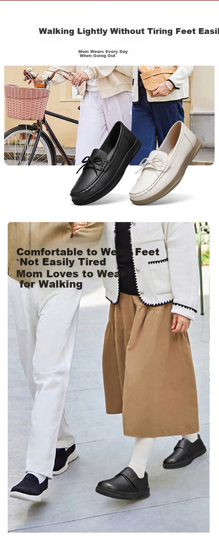 Zulijian Elderly Women's Shoes, Summer 2026, Breathable Low-Cut Flats, Mom Shoes, Ladies Casual Leather Shoes, 8692K Beige, Size 41 9