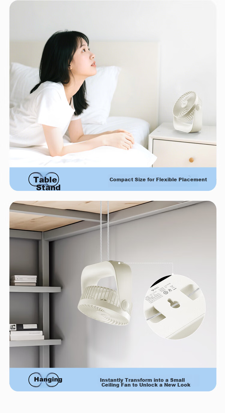 BULL USB Desktop Fan, [3C Certified], Mini Quiet Electric Fan, 4000mAh Long Battery Life, Wall-Mounted And Stand-Up Dual-Use Rechargeable Model - Milk Cloud White 11