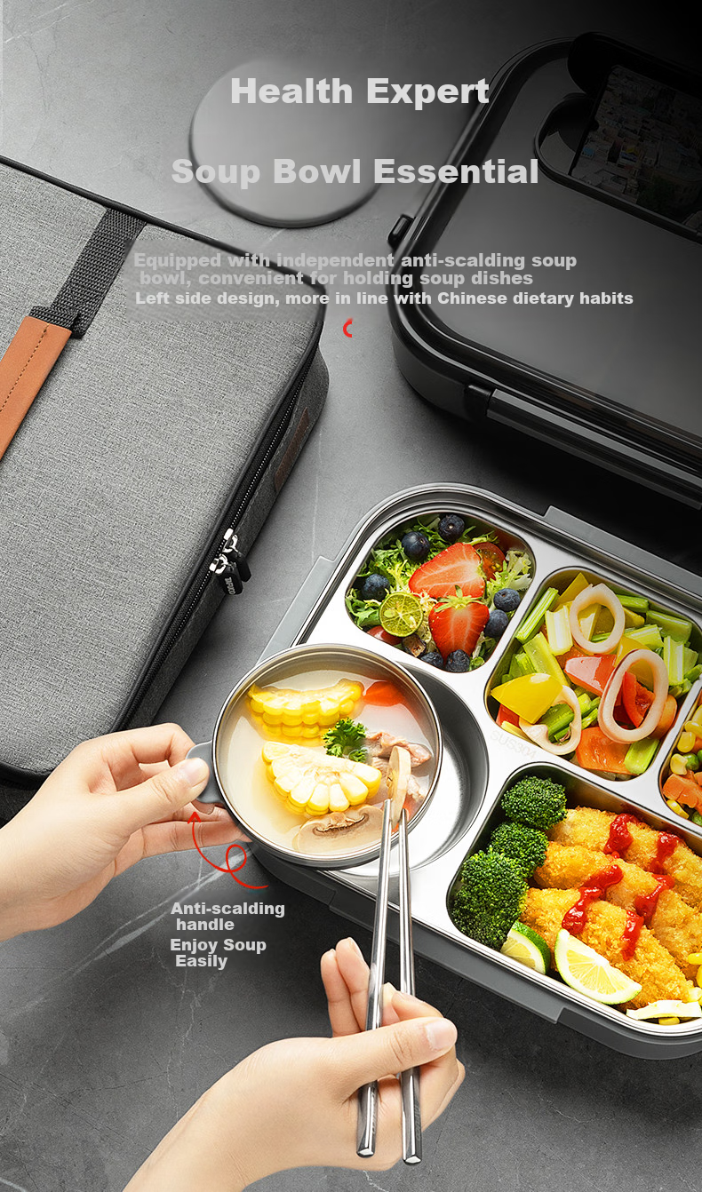TAFUCO Lunch Box, 316 Stainless Steel Student Meal Tray with Compartments, Large Capacity Bento Box, Portable Lunch Box for Office Workers, T5354 4