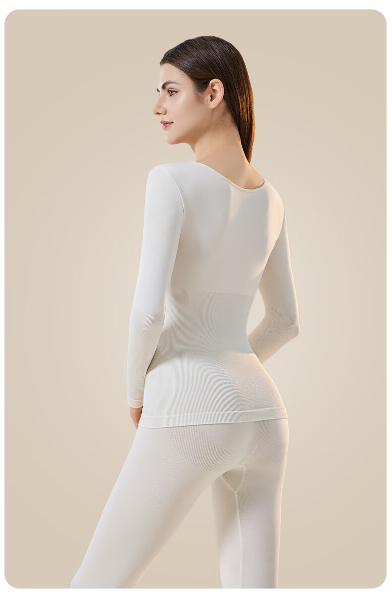 GUJIN Women's Thermal Underwear Set Wool V-Neck Slim Fit Base Layer Autumn Top and Bottom Without Bra 10