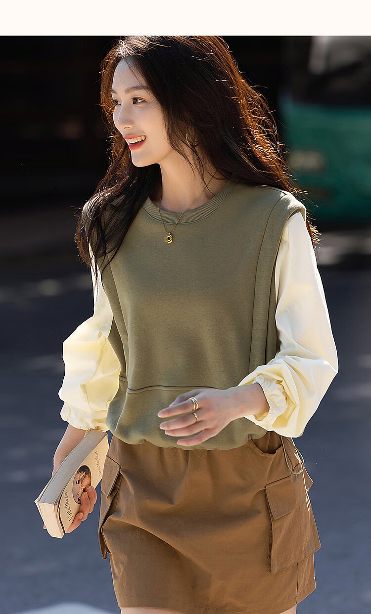 Demana Women's Spring Simple Style Cloud Texture Cotton 3D Adjustable Elastic Sweatshirt Top 12