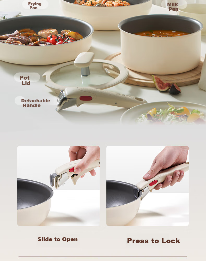 SUPOR Detachable Handle Foldable Non-Stick Ceramic Coated Multifunctional Four-Piece Cookware Set Compatible with All Stoves 3