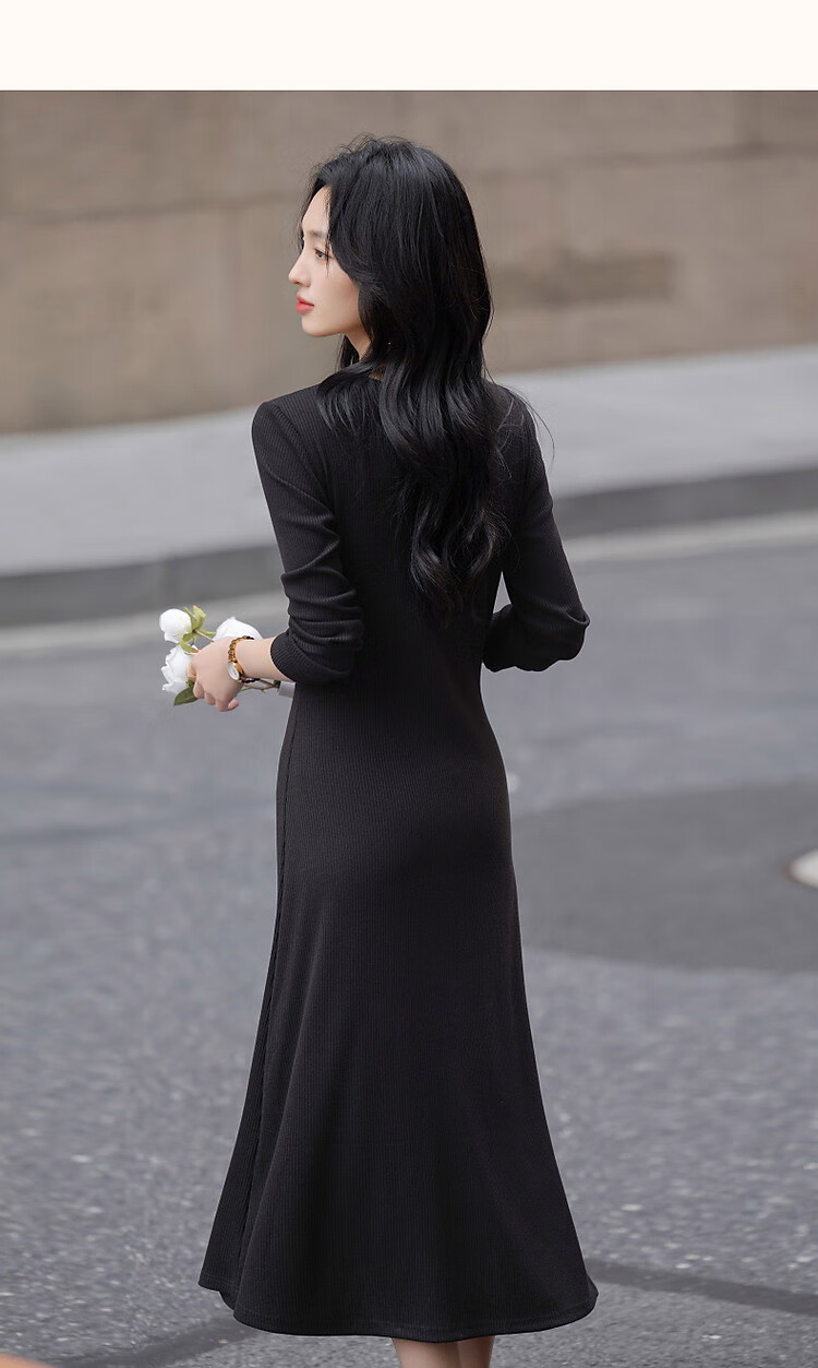 Demana [Outline Paper Doll] Spring Autumn Korean Style Sexy Hollow Ribbed Knit Long Dress for Women 13