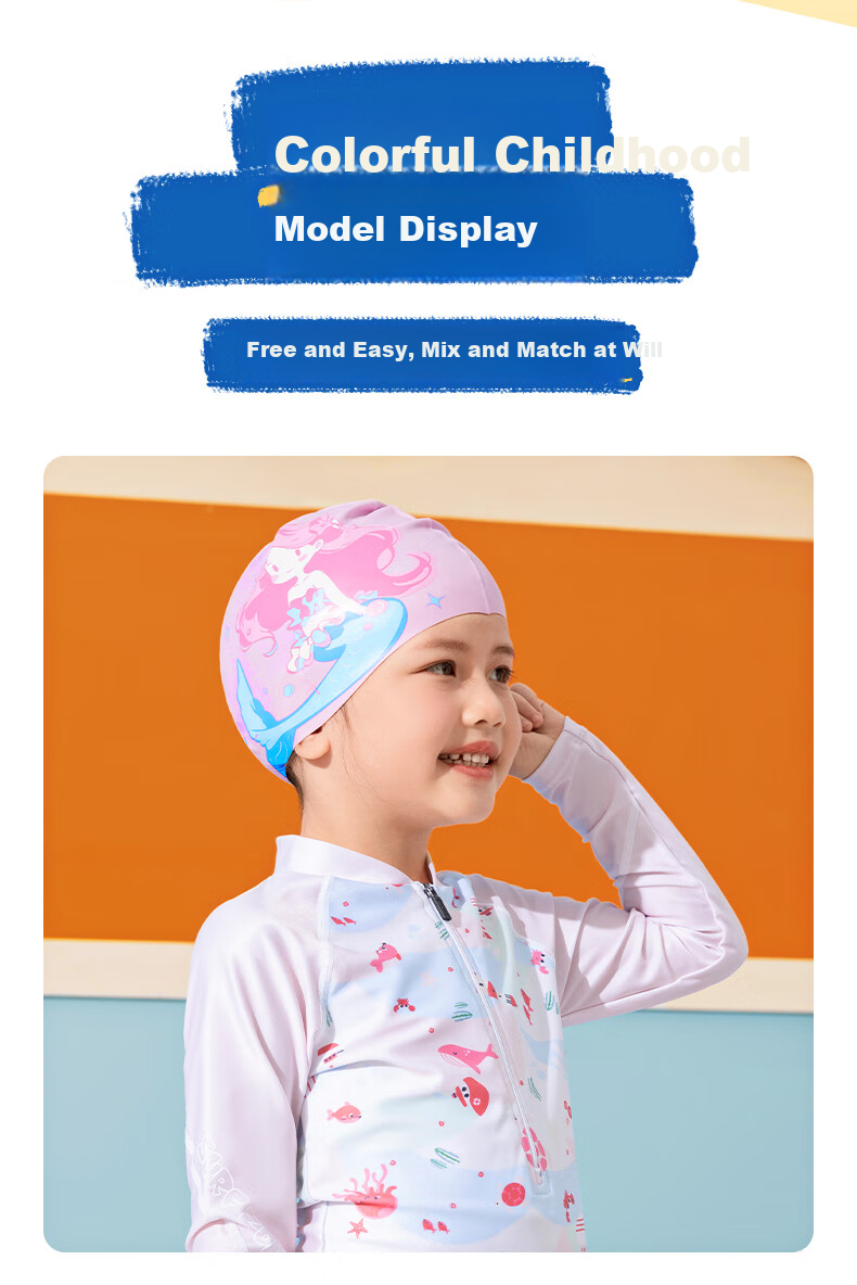 361° Children's Swim Cap for Girls, Non-Binding Silicone High-Elastic Comfortable Long Hair Baby Swimming Training Equipment Cap 5