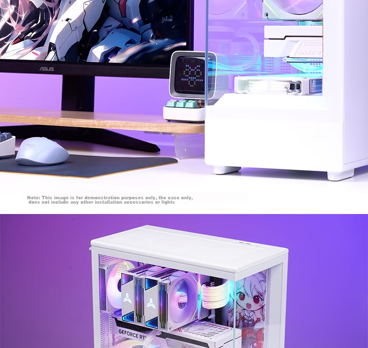 Aigo Starry Sky White Gaming Desktop Computer Case with Vertical Airflow, M-ATX Motherboard, 240mm Water Cooling, 270° Panoramic View, 5090 Graphics Card 9