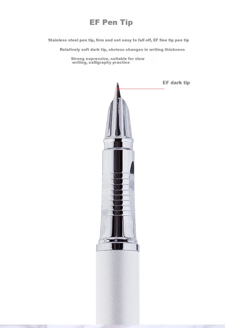 Deli EF Dark Tip Fine-Tuned Posture-Correcting Fountain Pen, Ergonomic Pen, Signature Pen, Metal Student Calligraphy Ink Pen, Black, Birthday Gift, EF Tip (Approximately 0.38mm) 7