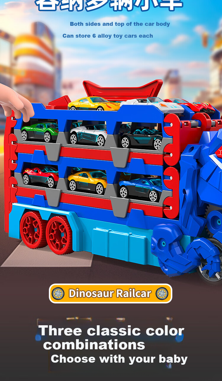 Snaen Children's Dinosaur Toy Car with Ejection Track, Transforming Alloy Car, Birthday Gift for Boys Aged 3-6 Years Old 7