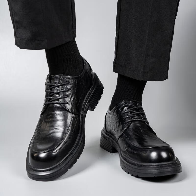 Jingzhenlianggong Men's Genuine Leather Dress Shoes 2026 Spring Business Lace-up Derby Black Size 40 22