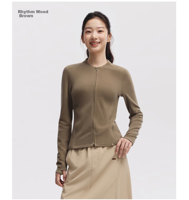 Beneunder Fleece Double Zipper Top for Women, Slim Fit, Elastic Long Sleeve, Skin-Friendly Inner Layer Base Shirt PM007 26