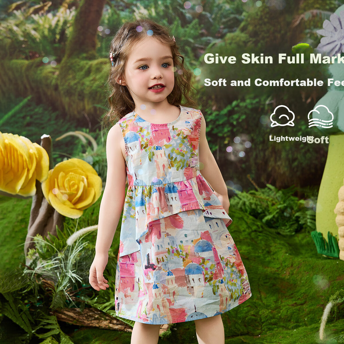 ASK JUNIOR Baby Girl Dress, Pure Cotton Summer Children's Oil Painting Vacation Dress, Sleeveless Dress, Girls' Princess Dress 2