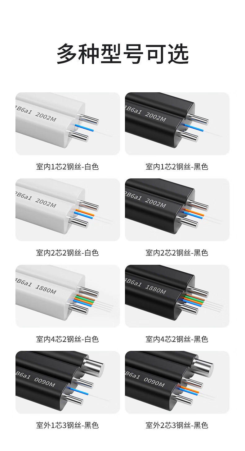 FiberHome Tiancheng Telecom Grade Indoor Butterfly Fiber Optic Drop Cable Single Mode 1 Core 2 Steel Wires White GJXH Fiber FTTH Optical Modem Extension Pre-embedded Cable 1