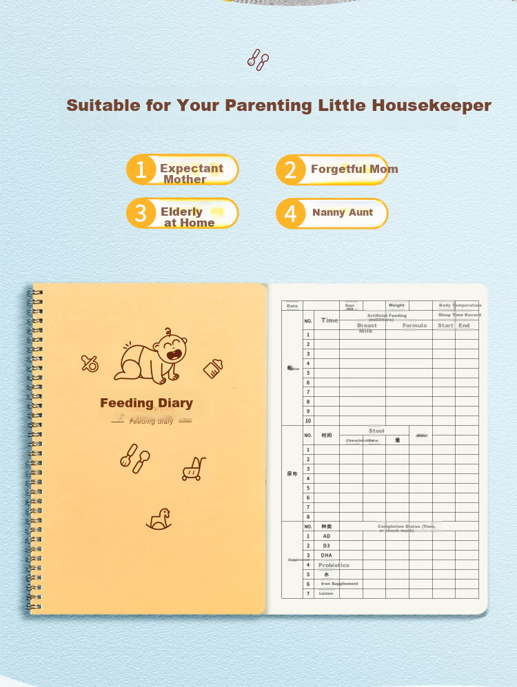 Weikeduoli 2 A5 Feeding Record Books for Baby Boys, Breastfeeding Diary, Newborn Growth Record Manual, Infant Supplementary Food Feeding Book, Soft Spiral Notebook, Can Record 100 Days [Internet Bestseller] 2