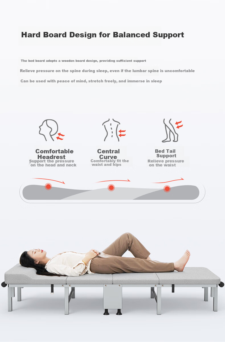 Restar Folding Bed, Single Nap Bed for Office, Portable Wooden Accompanying Bed, Foam Bed with Built-In Pillow, 70cm 3