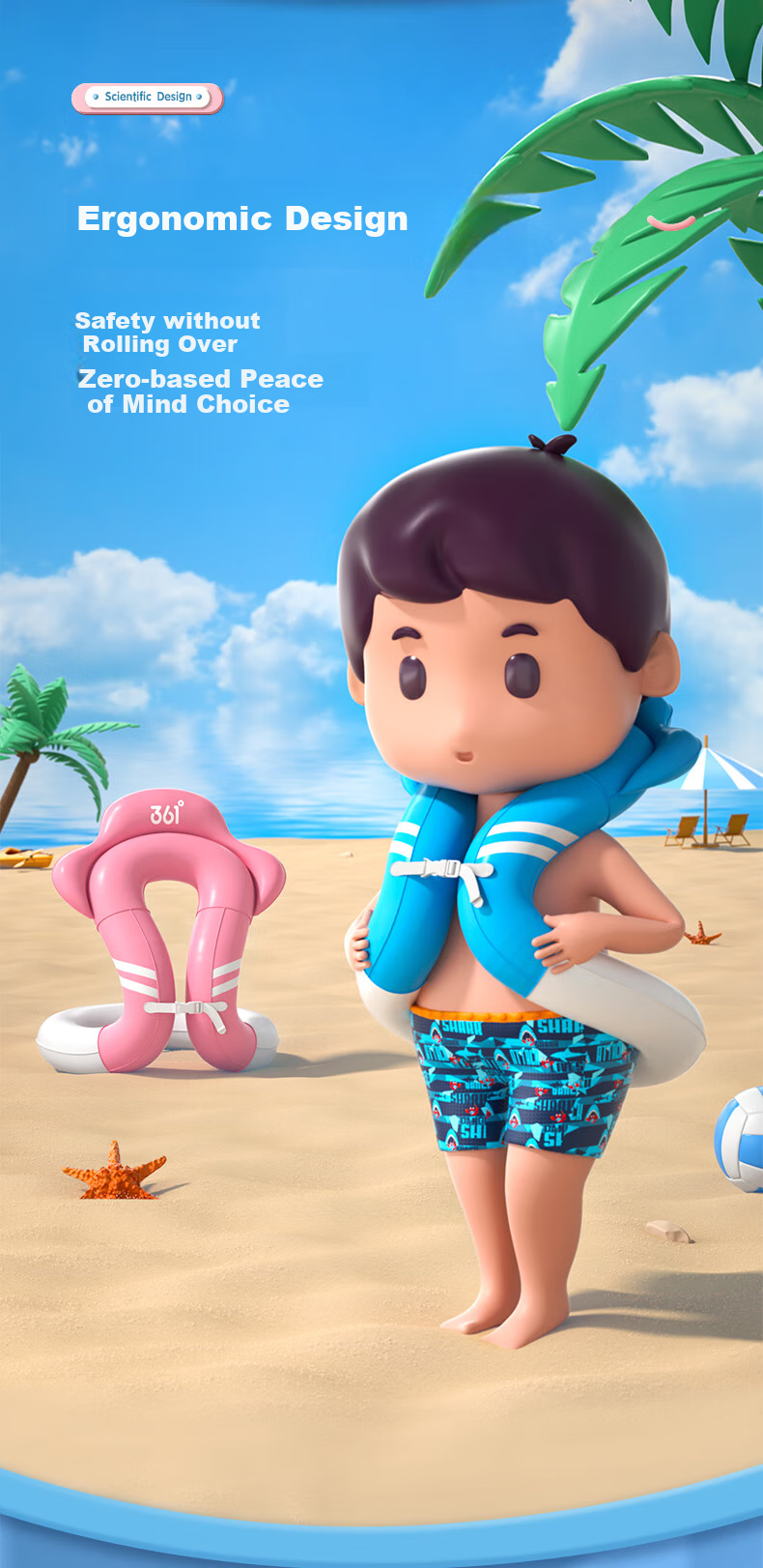 361° Kids Swimming Ring Life Buoy Beginner Swimming Equipment Underarm Press Inflatable Portable Swim Ring 4