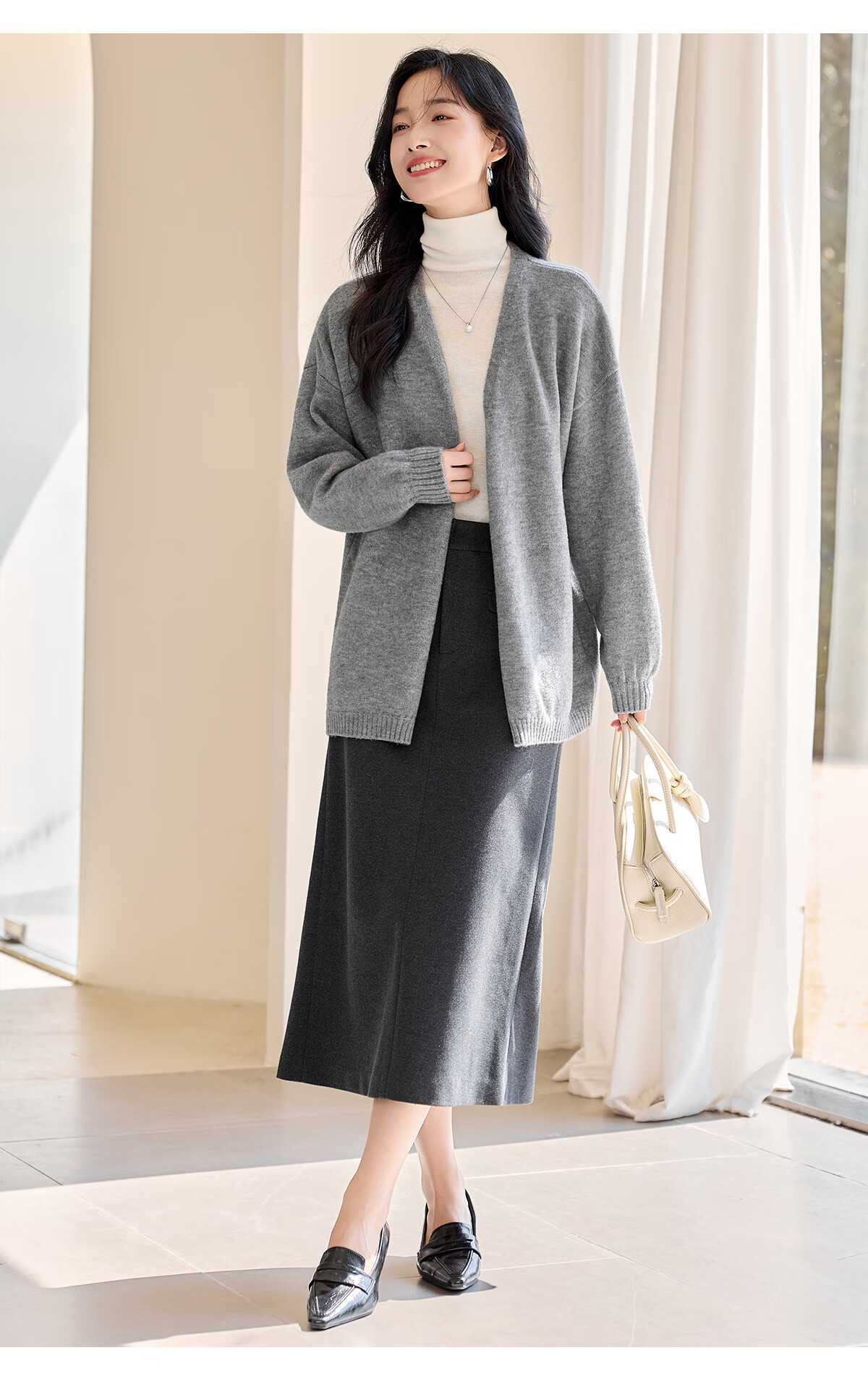 Chushen Autumn Winter Women's Knitted Cardigan Fashion V-Neck Classic Solid Color Versatile Knit Sweater S54Z068 9