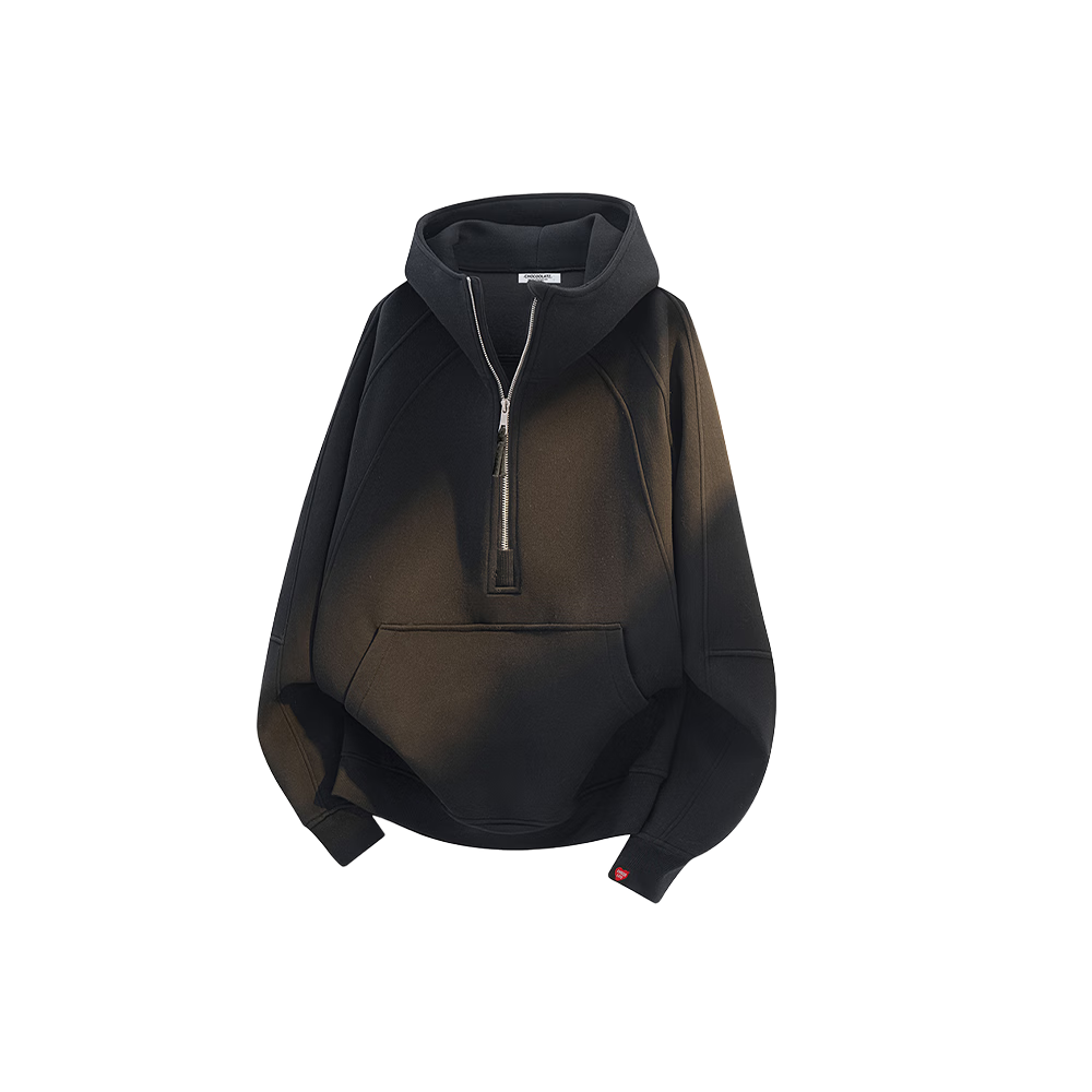 :CHOCOOLATE IT American Style Hoodie Women Autumn Heavyweight High Street Half-Zip Casual Top Black M