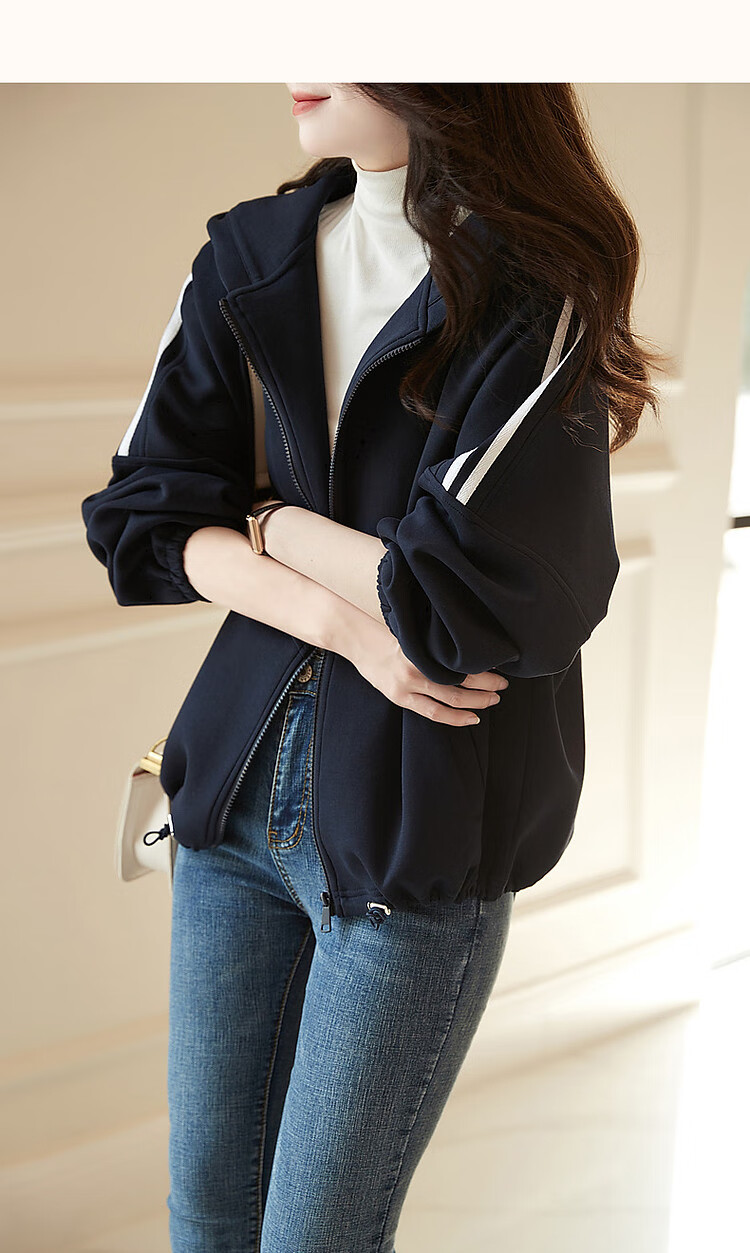 Demana Colorblock Webbing Winter Hooded Loose Fit Long Sleeve Slightly Stretchy Casual Adjustable Hem Short Jacket for Women 6
