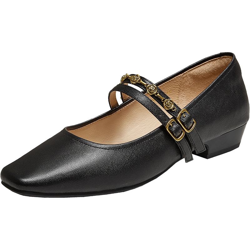 TATA Afternoon Manor Vintage Red Mary Jane Women's Flat Shallow Lambskin Shoes Black YRU03 Size 37