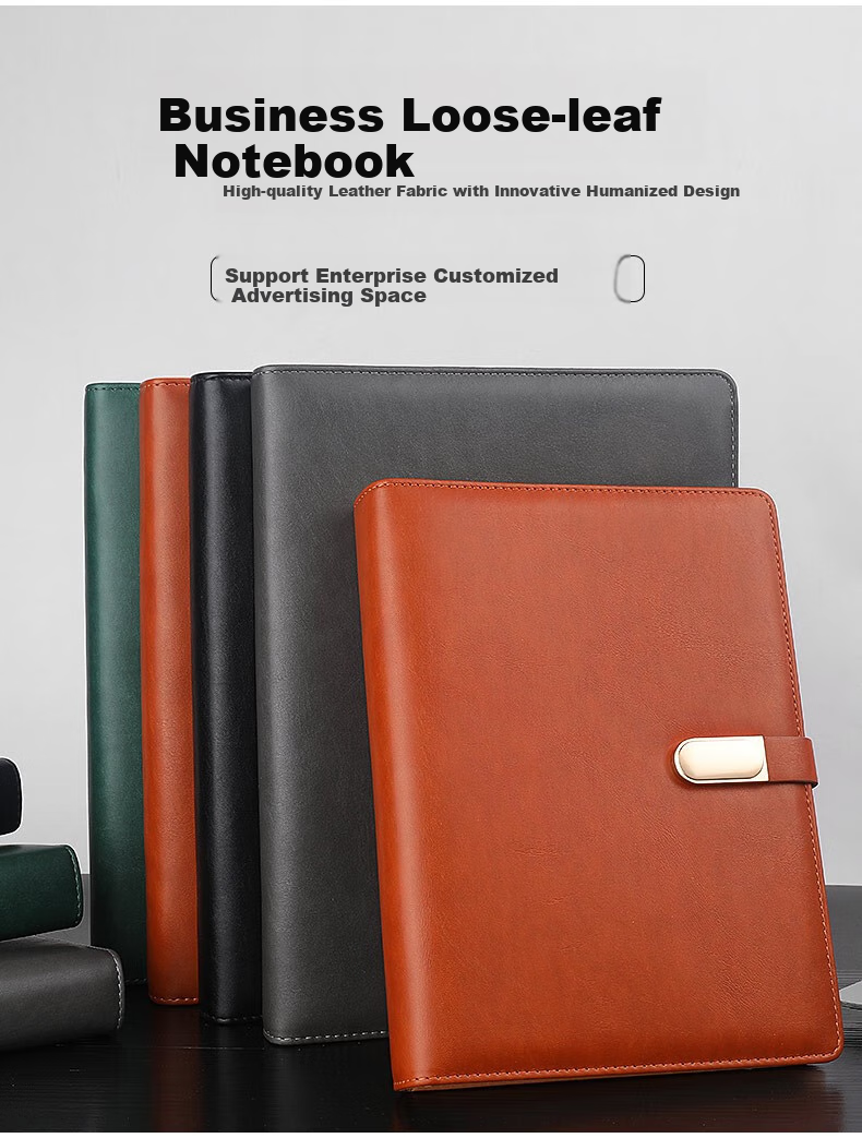 Zhongjianwenju Loose-Leaf Notebook, Office Business Journal, Work Notebook, Stationery Supplies, Leather Diary, Meeting Record Book, Customizable Logo, A5 Gray 25-21 Simple 1