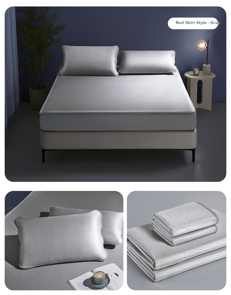 Luolai Home Textiles Class A Antibacterial Washable Ice Rattan Mat Summer Cooling Three-Piece Fitted Sheet Set Blue 150*200*30cm 2