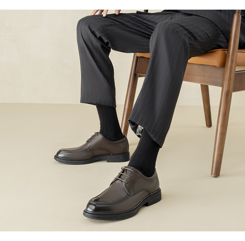 Aokang Lace-Up Comfortable Sole Solid Color Business Formal Breathable Men's Leather Shoes Black Size 43 4