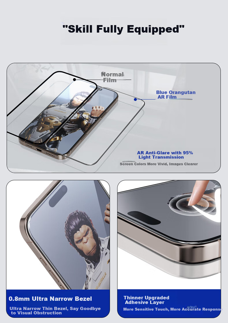 BLUEO Blue Gorilla Tempered Glass Screen Protector for Apple iPhone Air, AR Anti-Glare, High-Definition, Drop-Resistant, Anti-Fingerprint Mobile Phone Protective Film 2