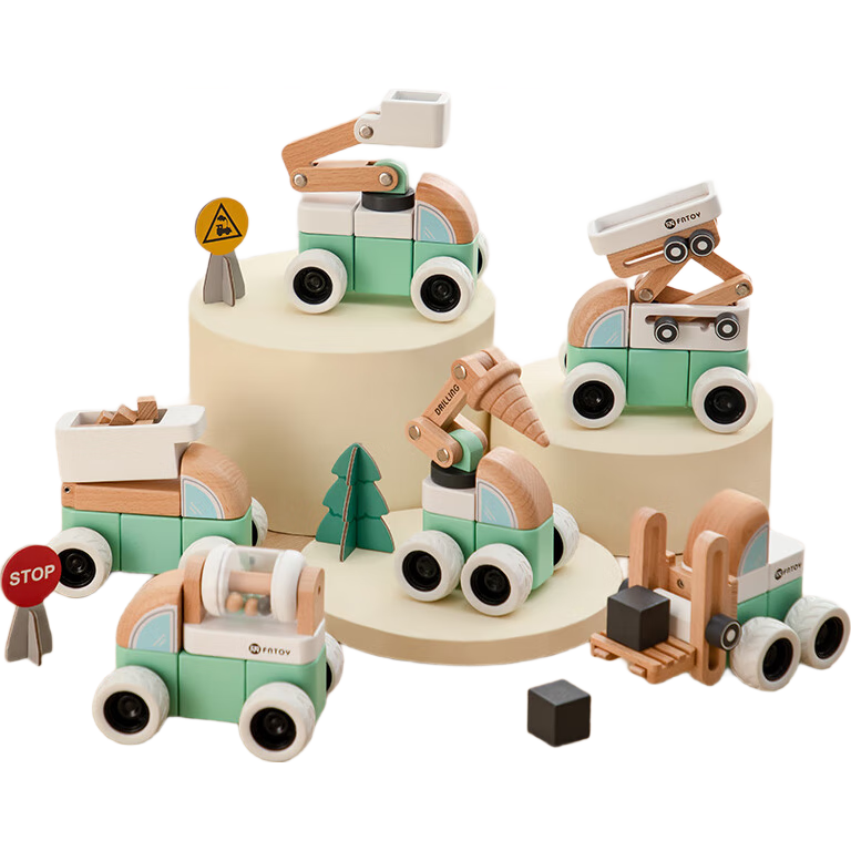 FN Children's Solid Wood Large Particle Building Blocks Assembly Toy for Boys And Girls, 3 Car Set, Baby's Day of Children's Festival Gift