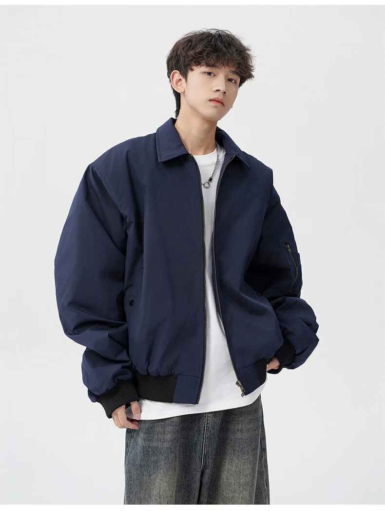 MMOPTOP Men's American Style Flight Jacket Autumn Winter Fashion Loose Casual Coat MJK10 Navy Blue 3XL 15